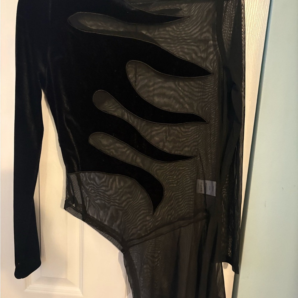 Sheer Black Mesh Asymmetrical with Velvet